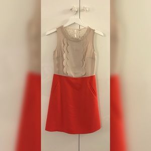 Coral/OffWhite cute dress w/ lace back